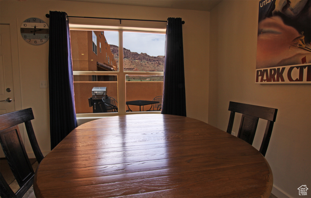 Dining area with a mountain view
