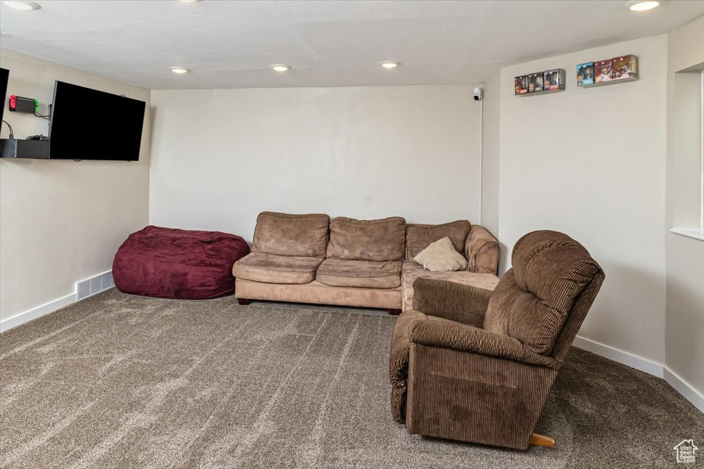 Living room with carpet floors