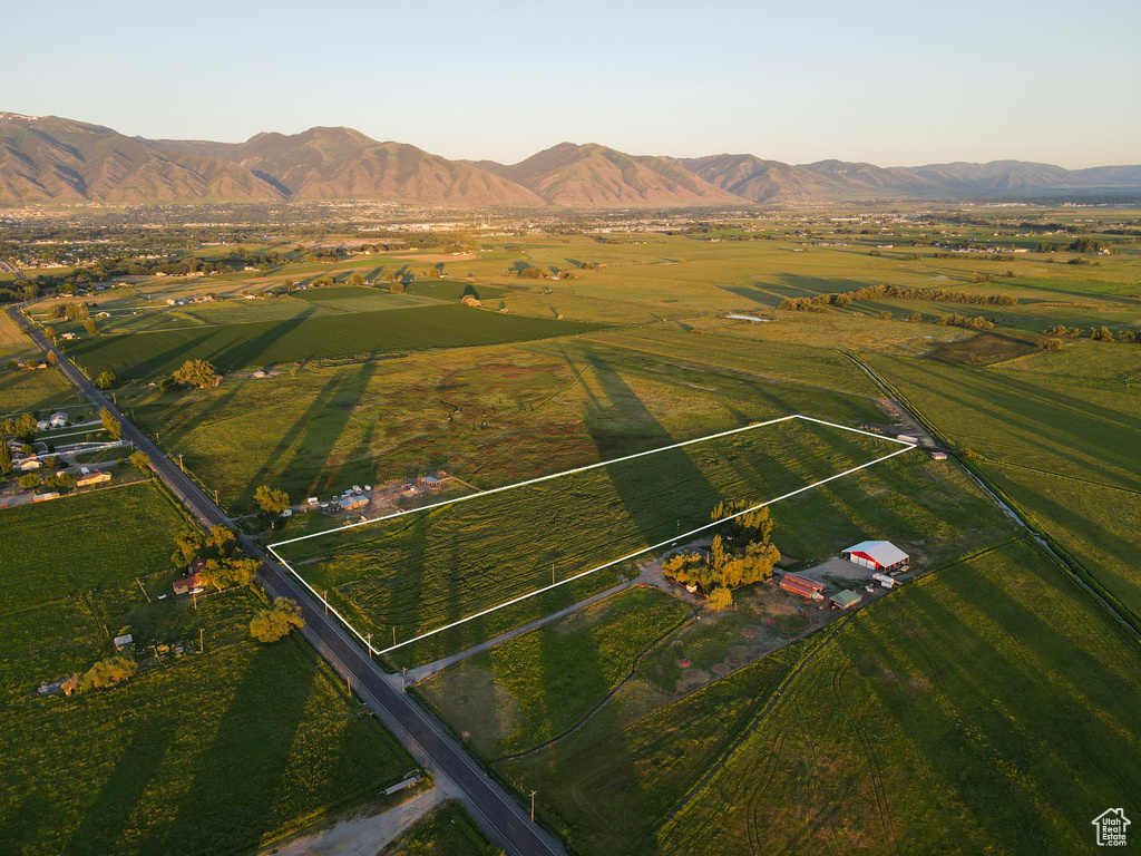 Aerial view with a mountain view and a rural view