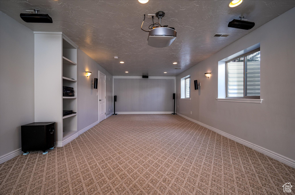 Home theater with built in features and carpet