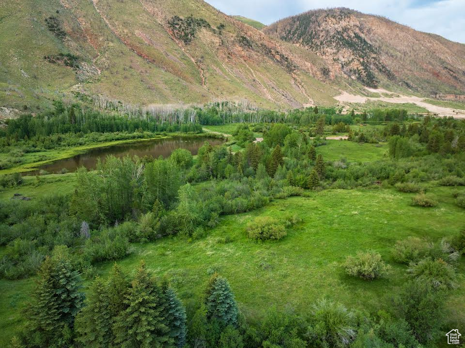 Property view of mountains with a water view