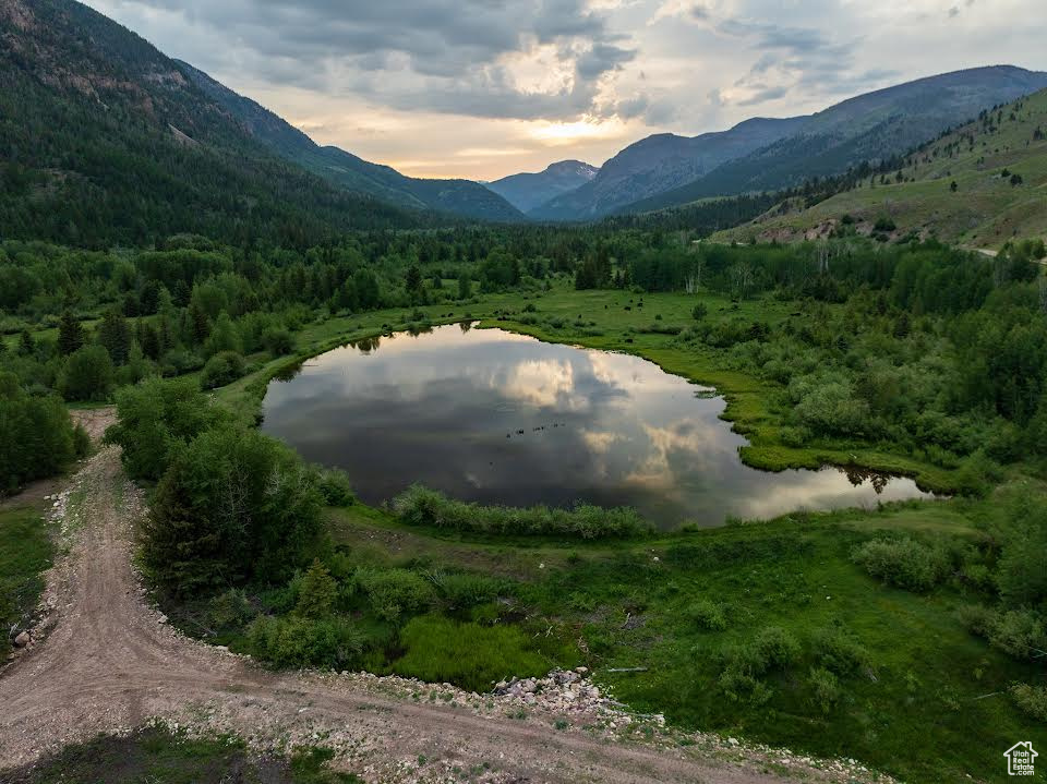 Mountain view featuring a water view