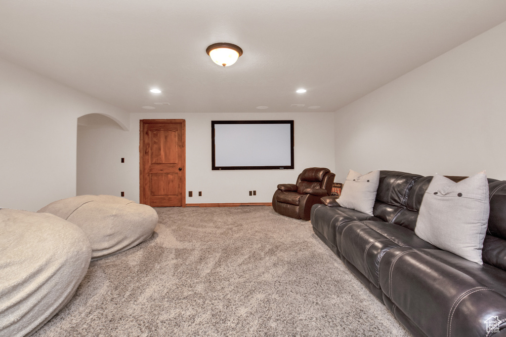 View of carpeted home theater room