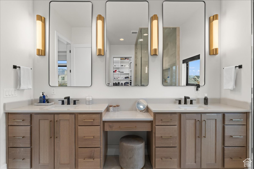 Bathroom with dual bowl vanity
