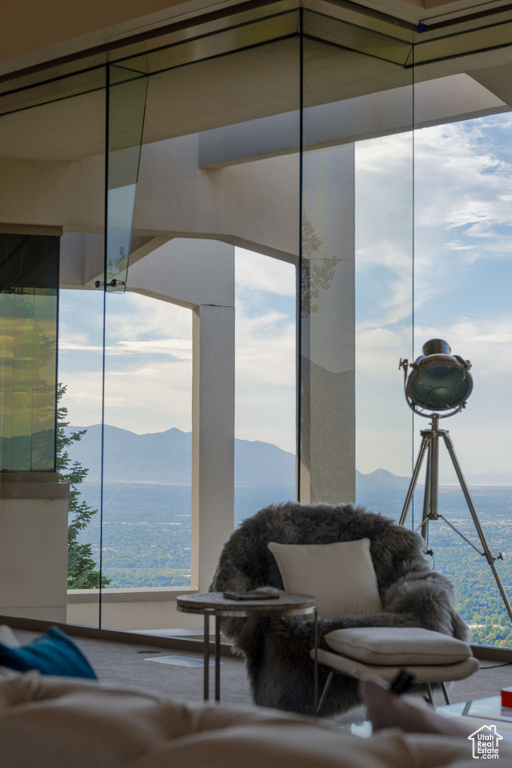 Interior space featuring a mountain view