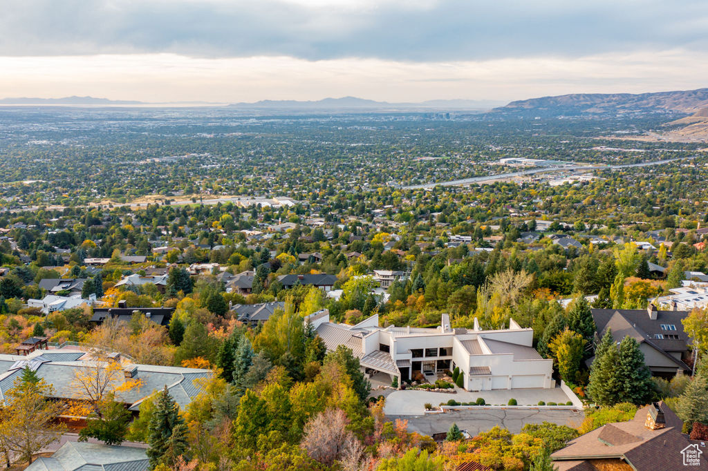 Aerial view featuring a mountain view