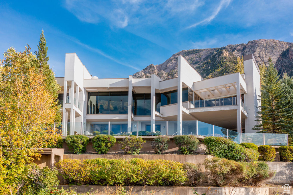 View of building exterior featuring a mountain view