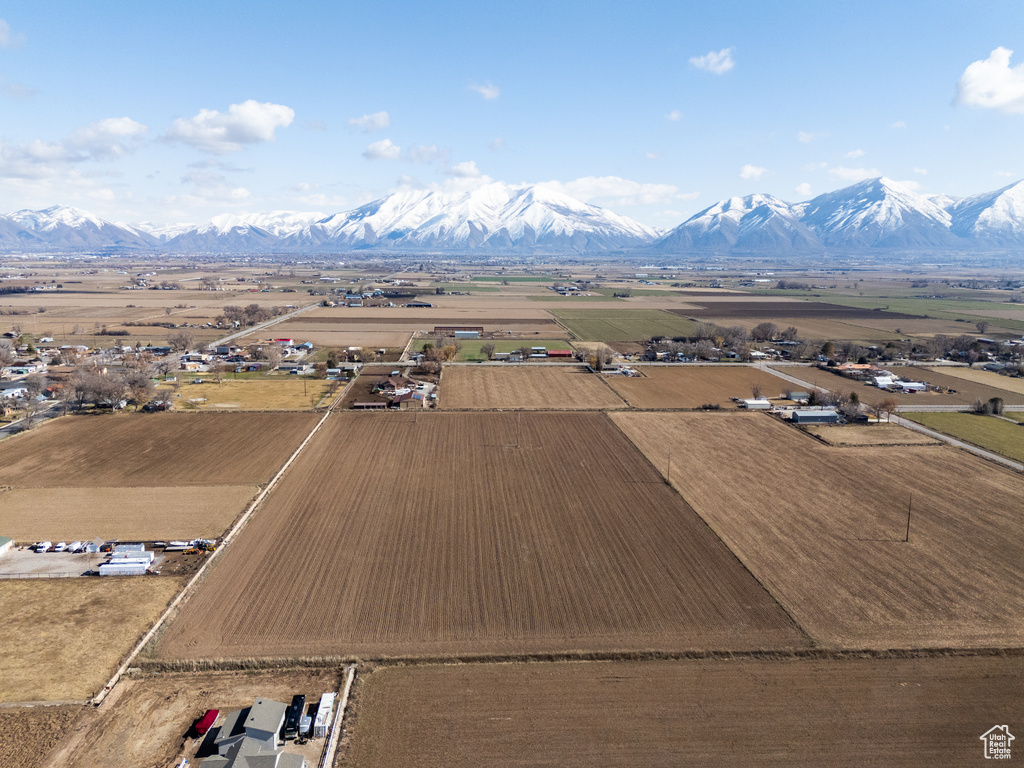 Drone / aerial view featuring a mountain view and a rural view