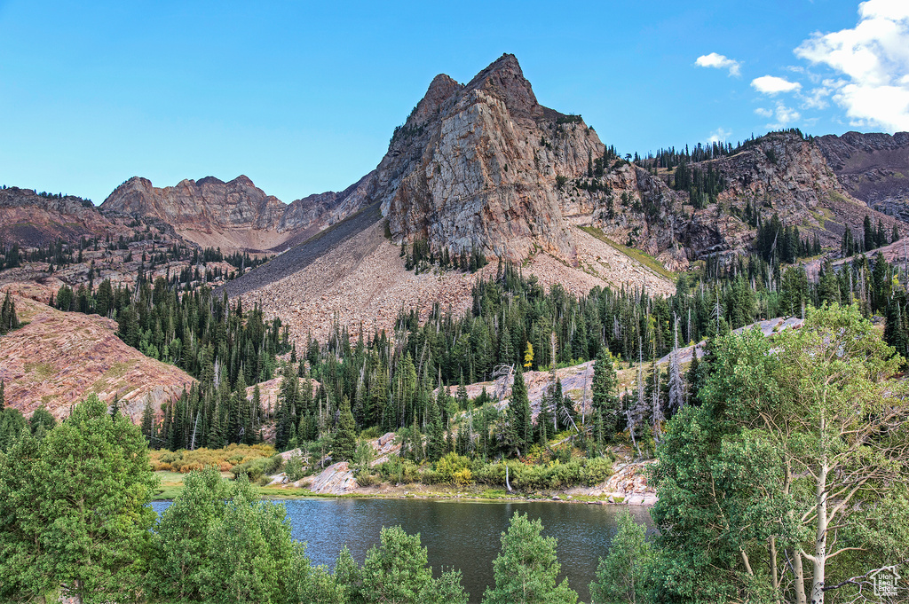 View of mountain feature with a water view