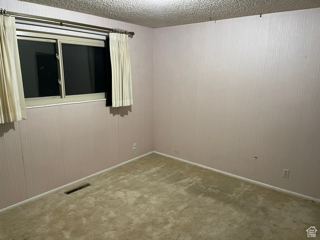 Spare room with a textured ceiling and carpet