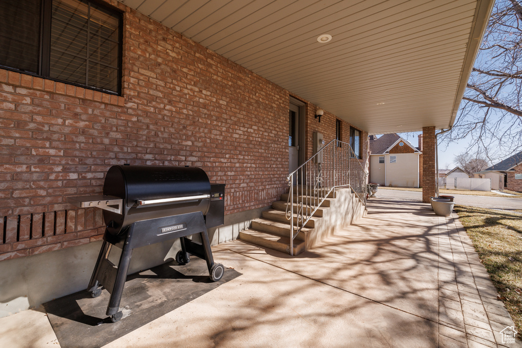 View of terrace featuring grilling area