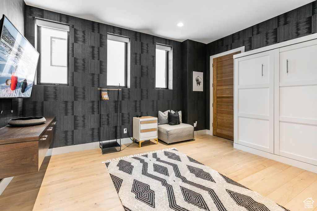 Living area featuring light wood-type flooring
