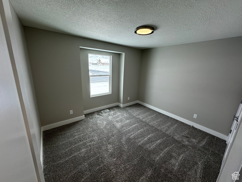 Carpeted empty room with a textured ceiling