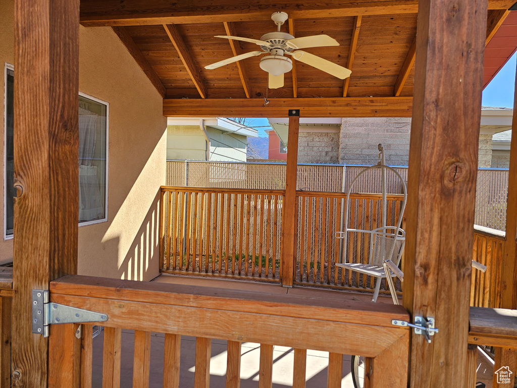 Wooden terrace with ceiling fan
