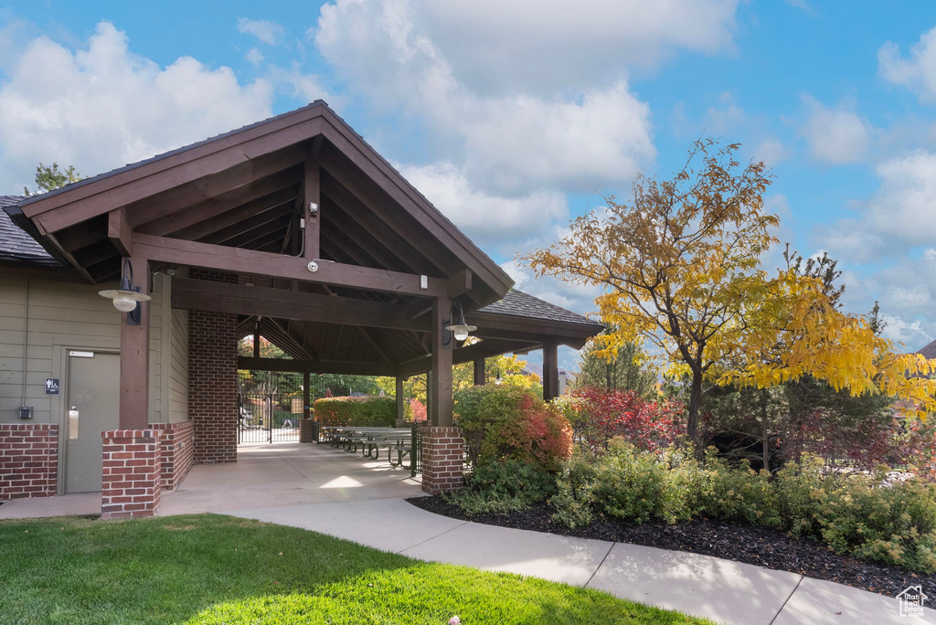 View of home\'s community featuring a patio