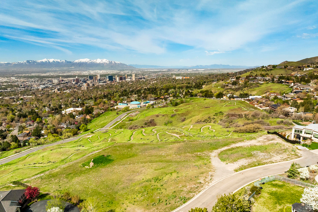 Aerial view with a mountain view