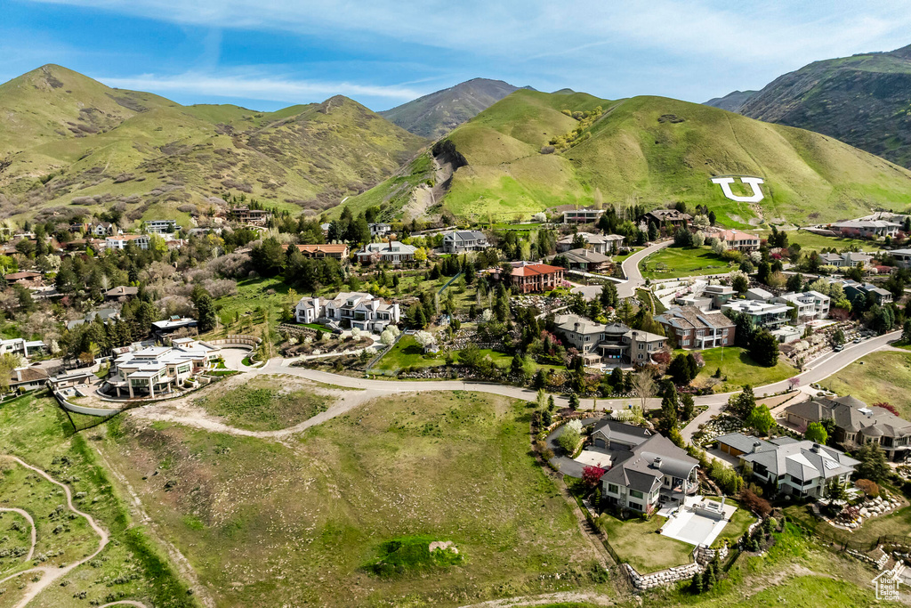 Aerial view featuring a mountain view