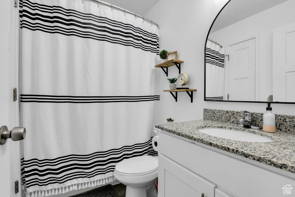 Bathroom with toilet and large vanity