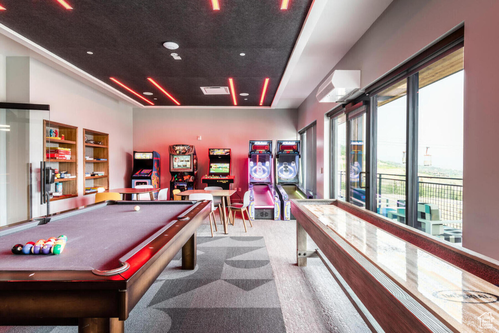 Recreation room featuring light carpet and pool table