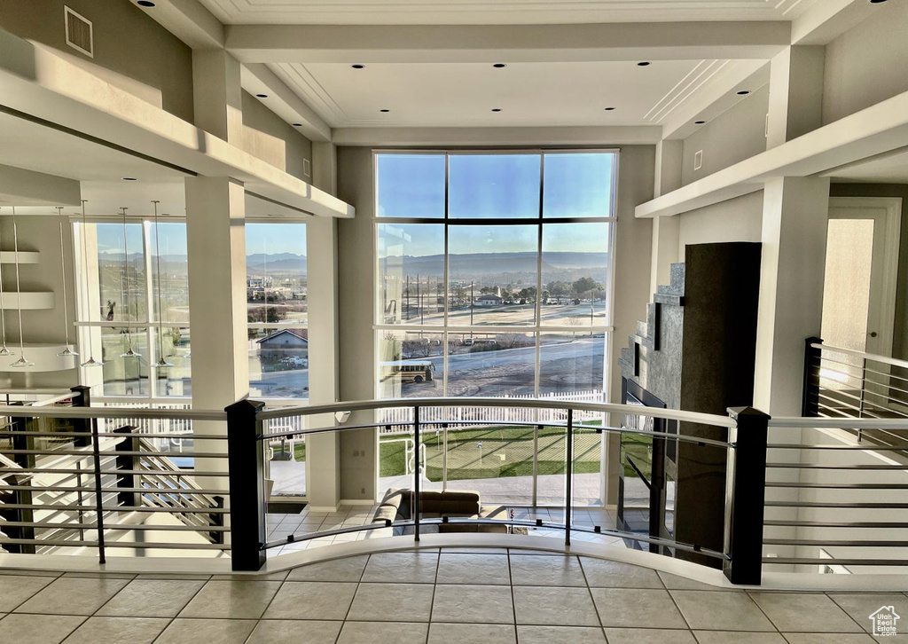 Interior space featuring a mountain view