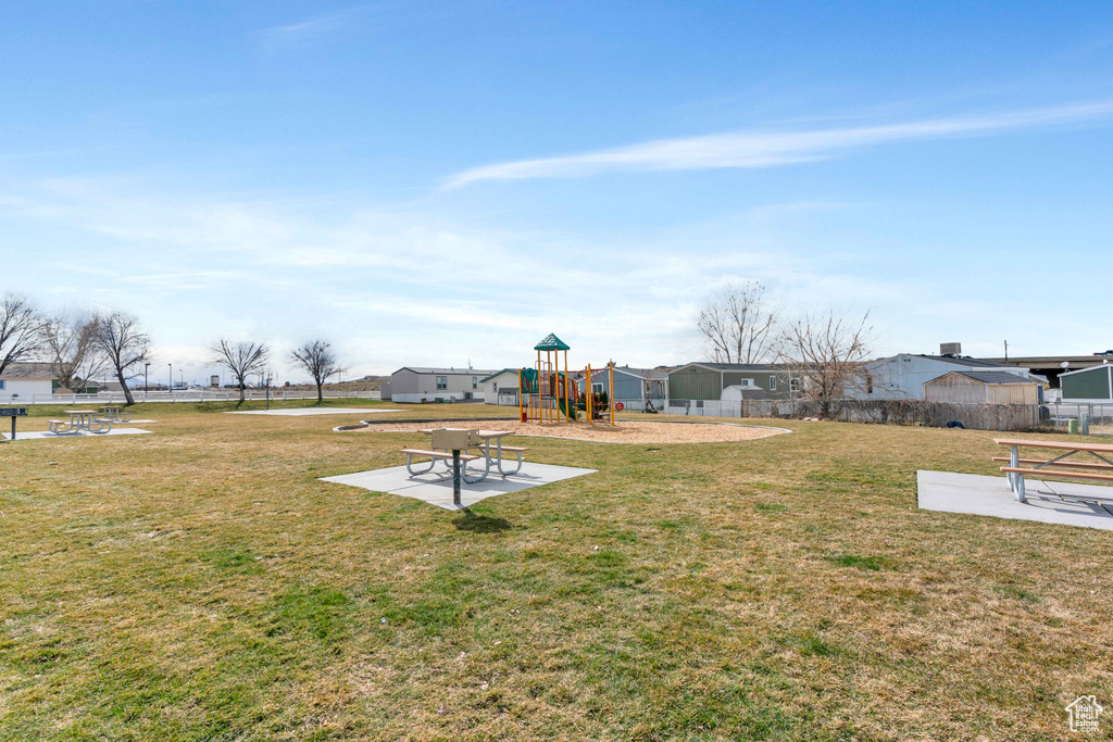 View of yard featuring a playground