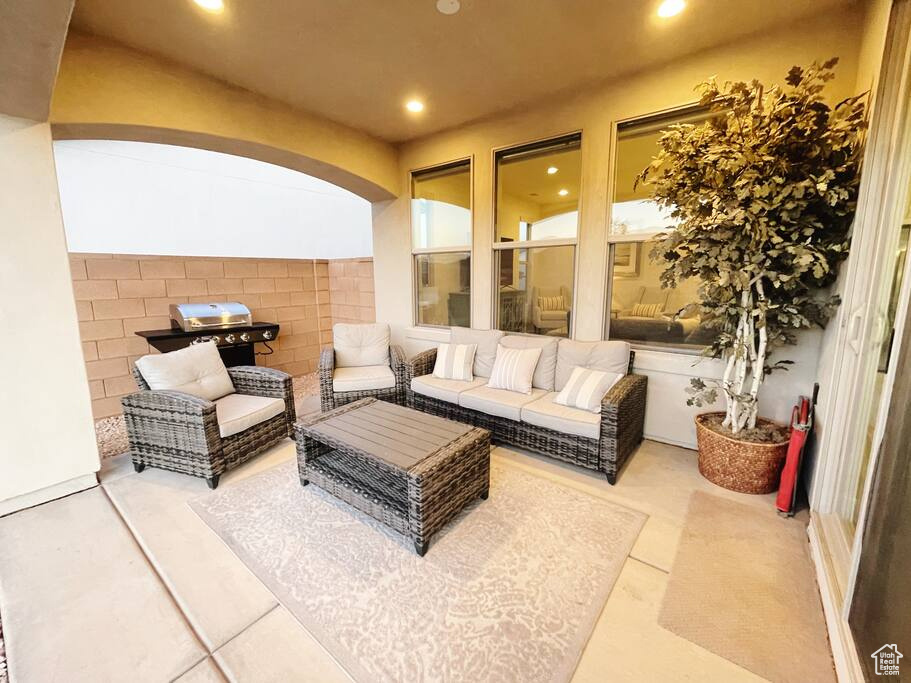 View of patio with outdoor lounge area