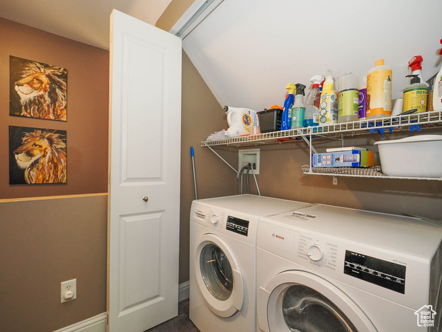 Washroom featuring independent washer and dryer and hookup for a washing machine