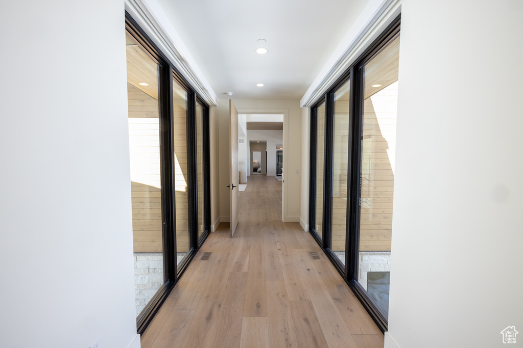 Corridor featuring light hardwood / wood-style flooring and plenty of natural light