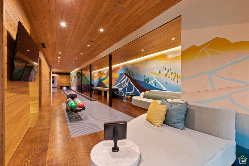 Interior space featuring wood ceiling and hardwood / wood-style floors