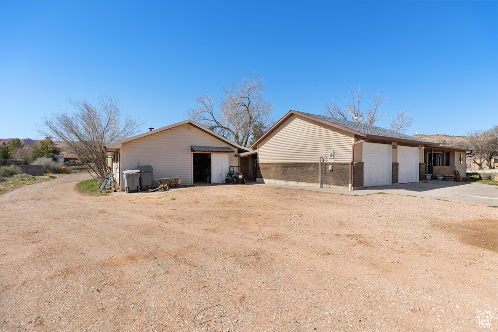 Exterior space with a garage