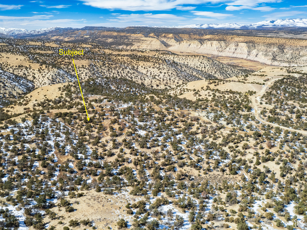 Aerial view featuring a mountain view