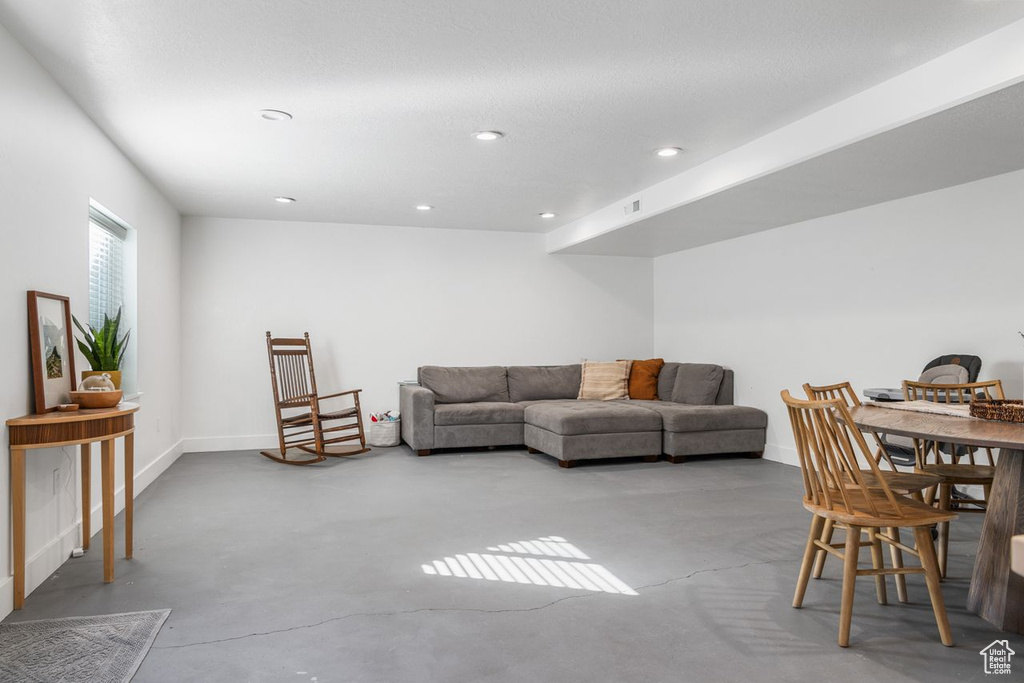 Living room with concrete floors