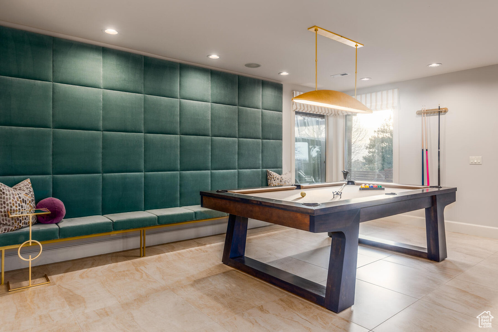 Recreation room featuring light tile floors and pool table