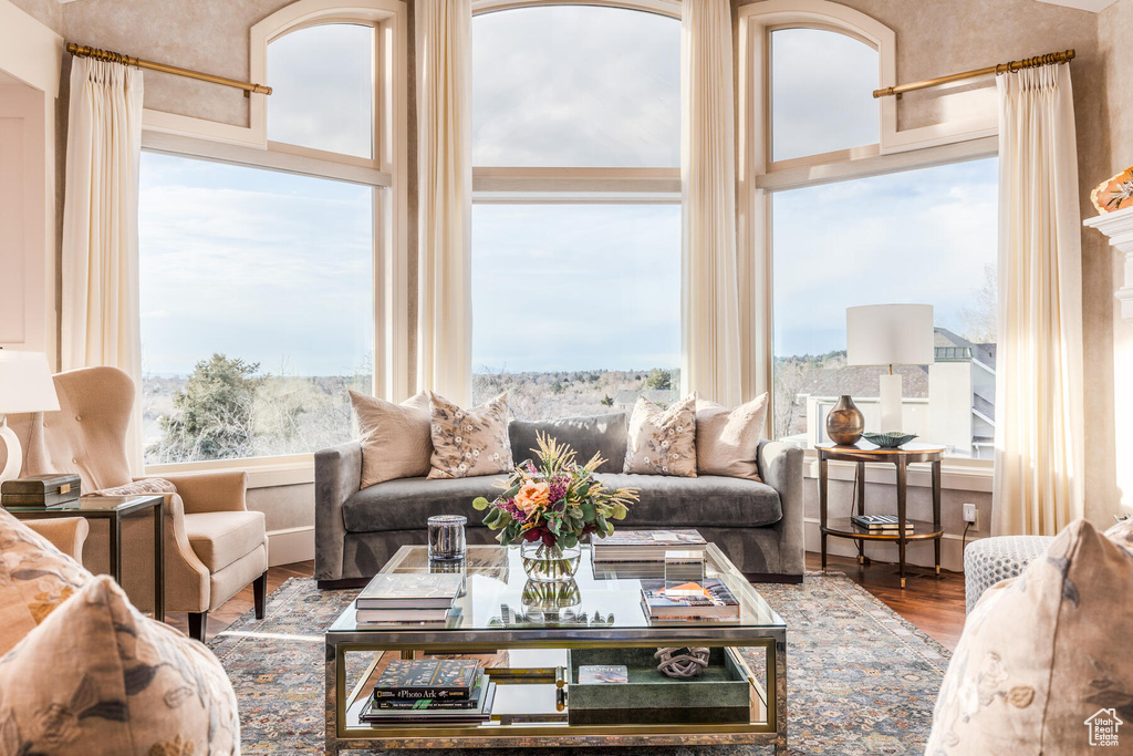 Living room featuring hardwood / wood-style flooring and plenty of natural light