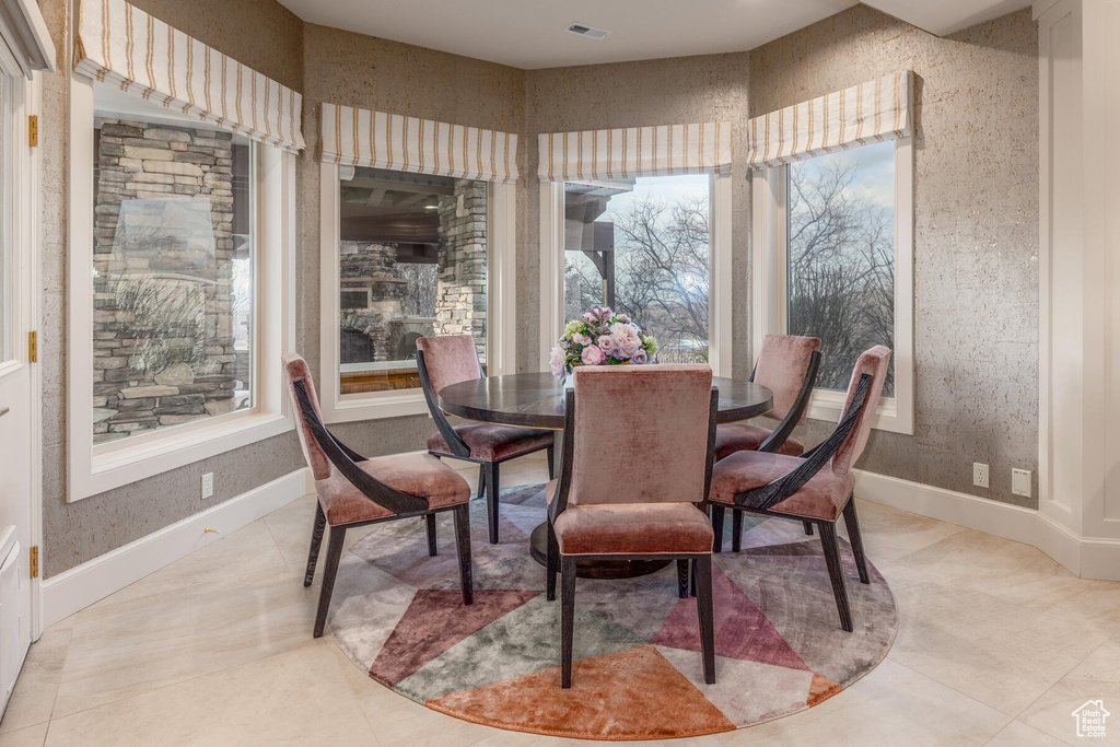 View of tiled dining room