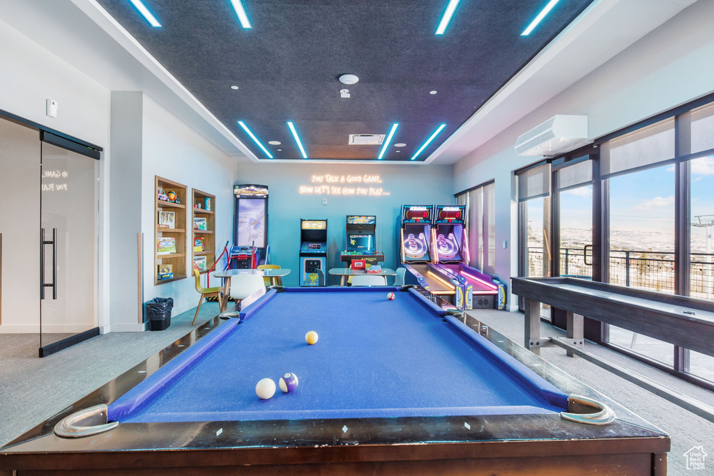 Recreation room featuring carpet flooring and billiards