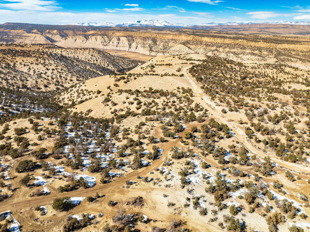 Birds eye view of property with a mountain view