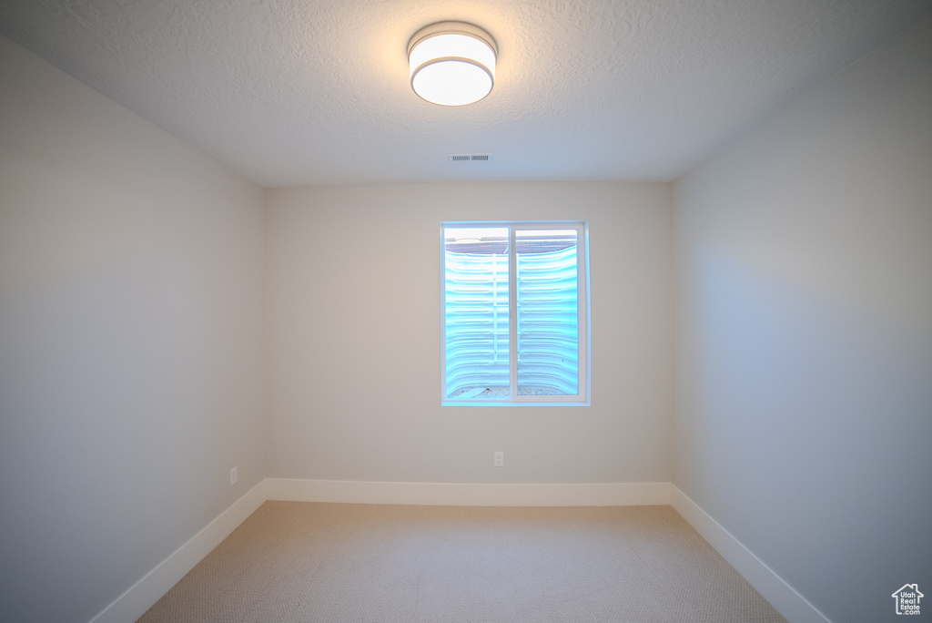 Spare room featuring a textured ceiling and carpet flooring