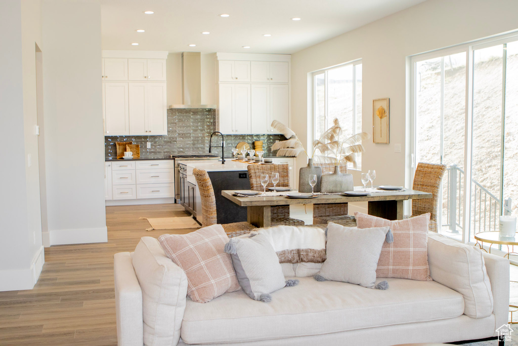 Living room featuring light hardwood / wood-style flooring