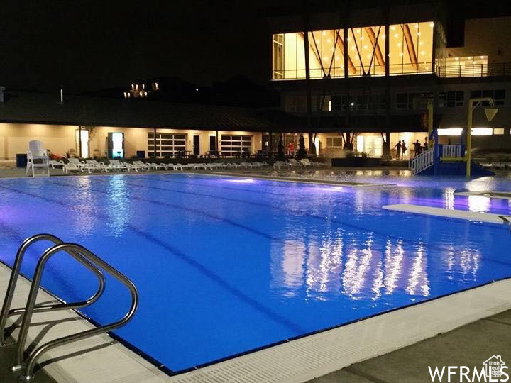 View of pool at night