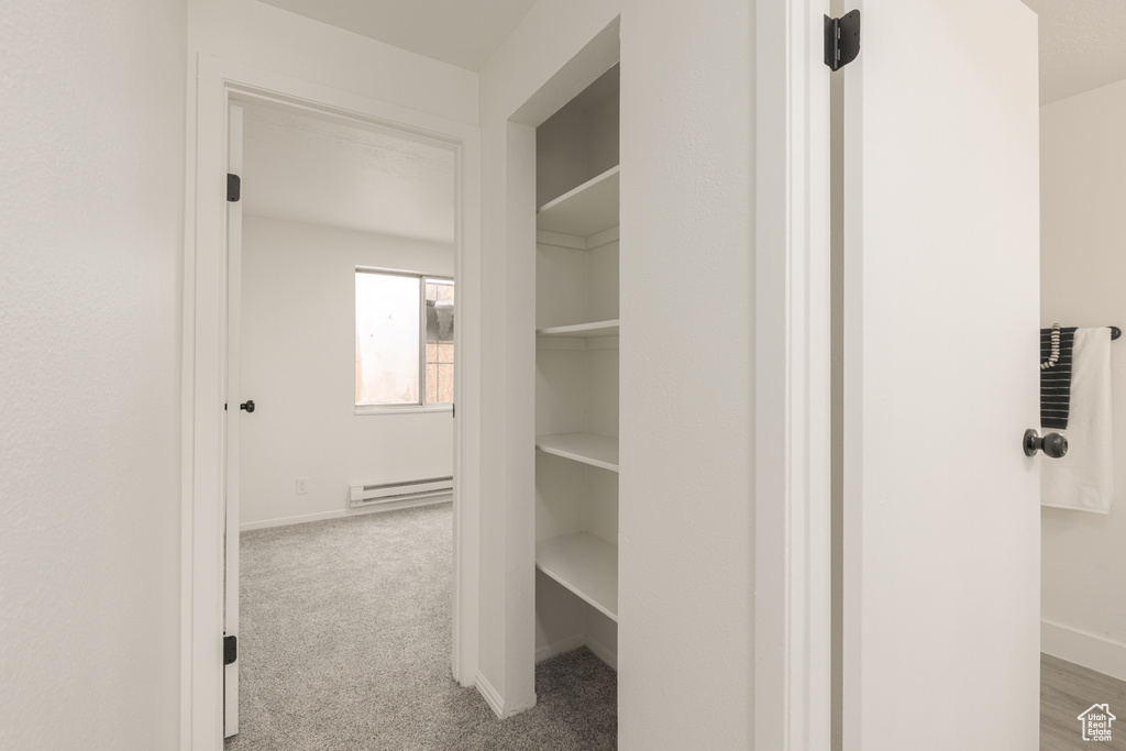 Closet featuring a baseboard heating unit