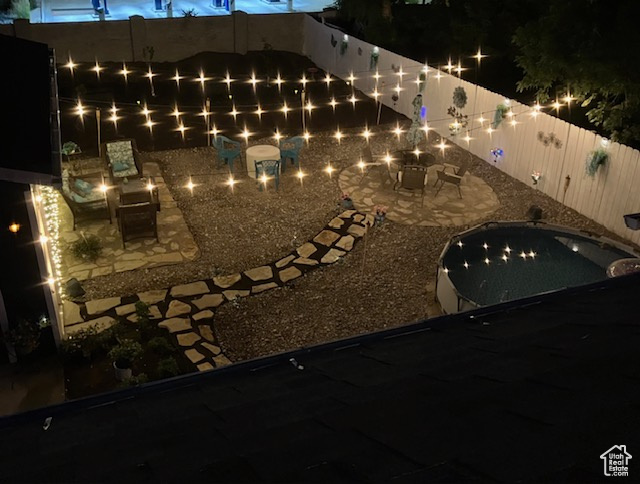 View of patio terrace at twilight