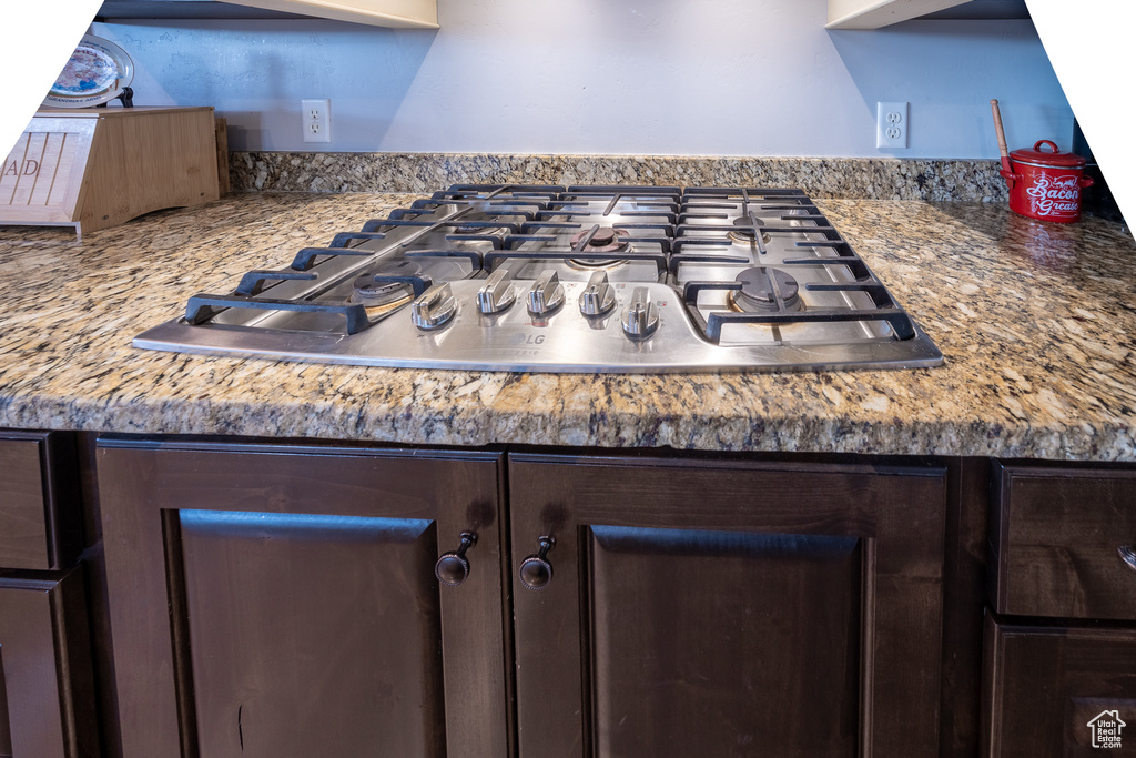 Interior details featuring stainless steel gas cooktop