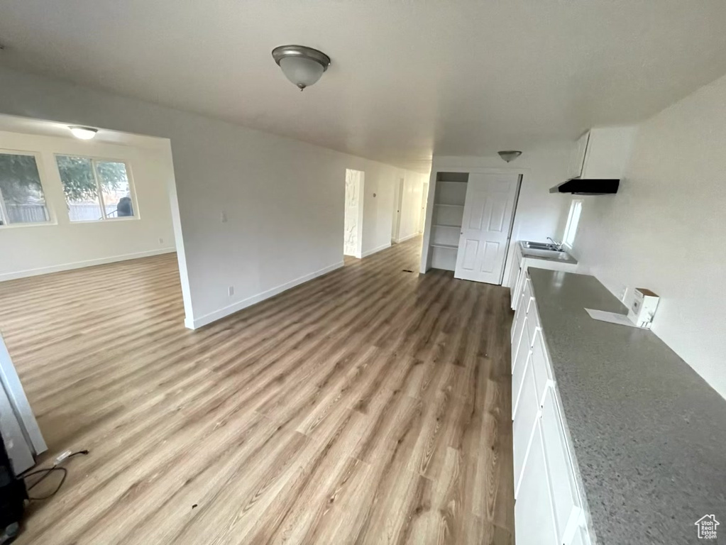 Unfurnished room with sink and light hardwood / wood-style flooring
