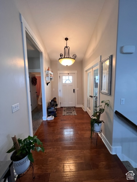 View of hardwood floored entryway