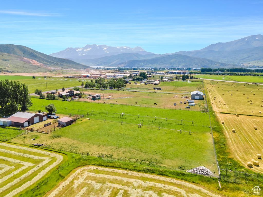 Bird's eye view featuring a rural view and a mountain view