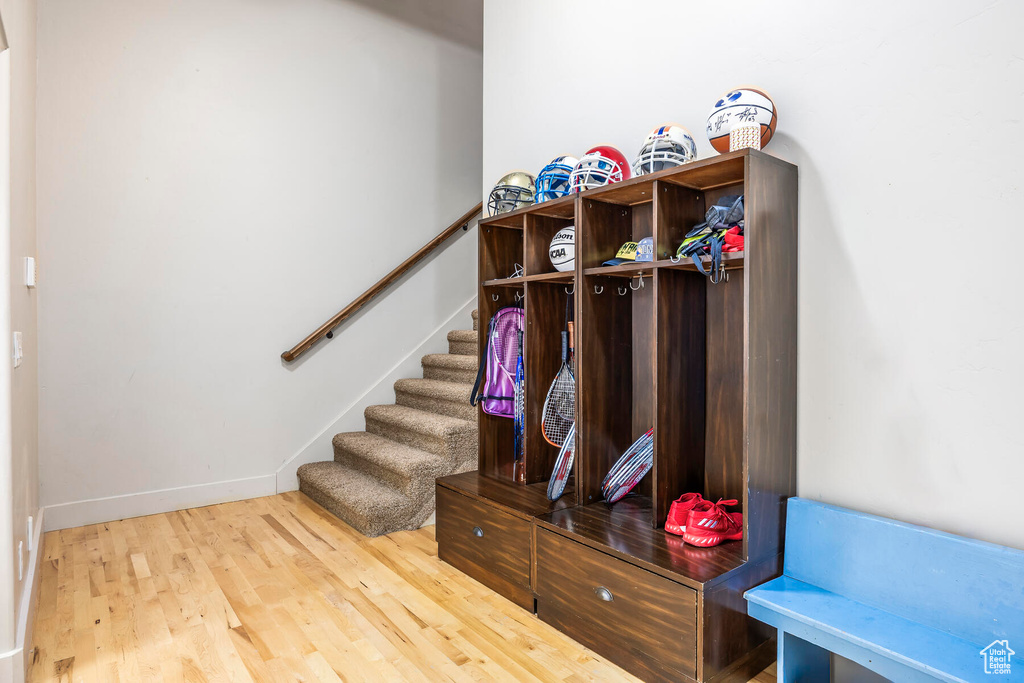 Mudroom featuring light wood-type flooring