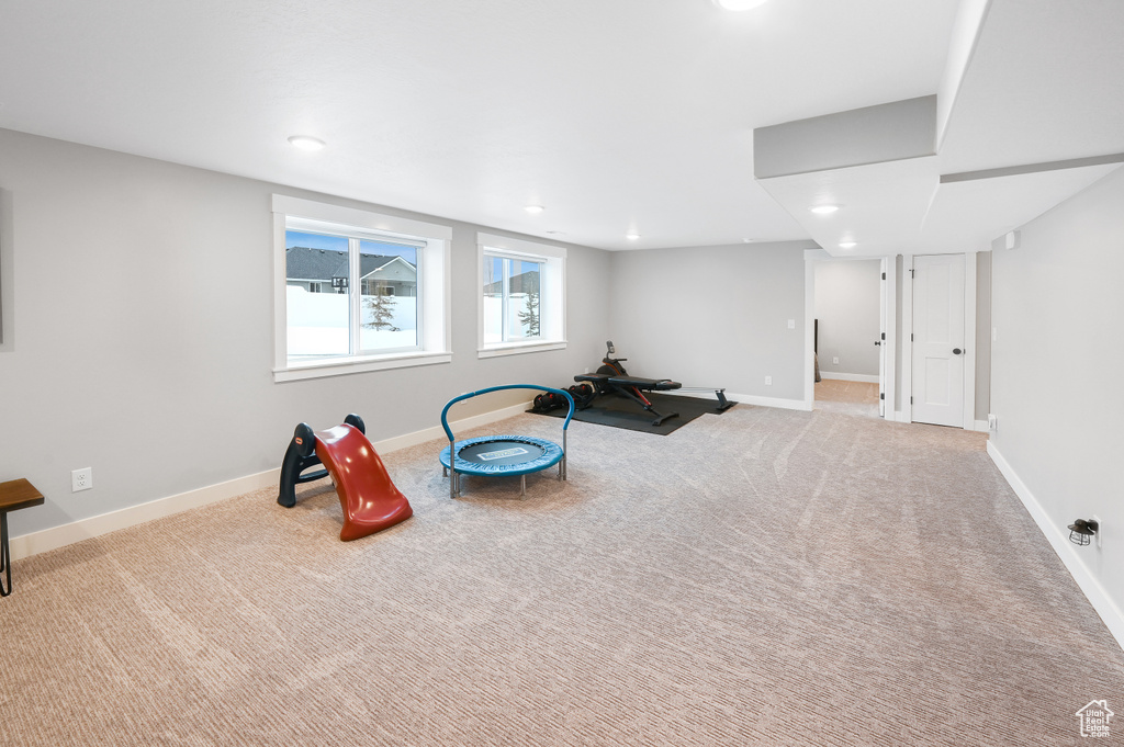 Interior space with light carpet