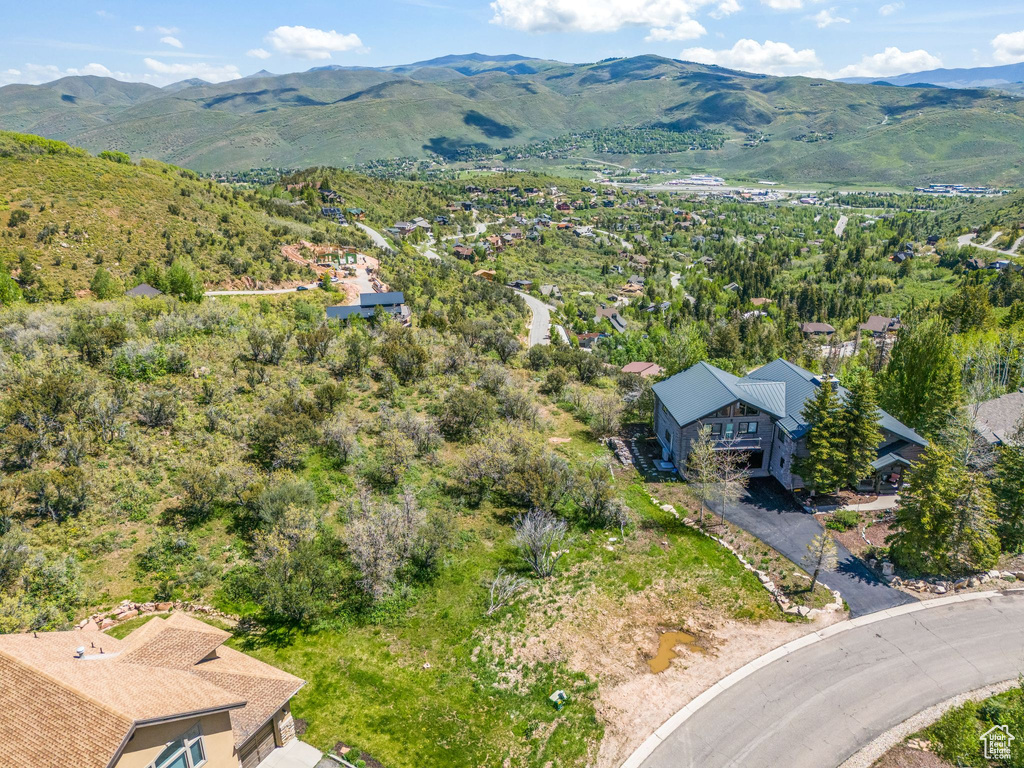 Drone / aerial view featuring a mountain view