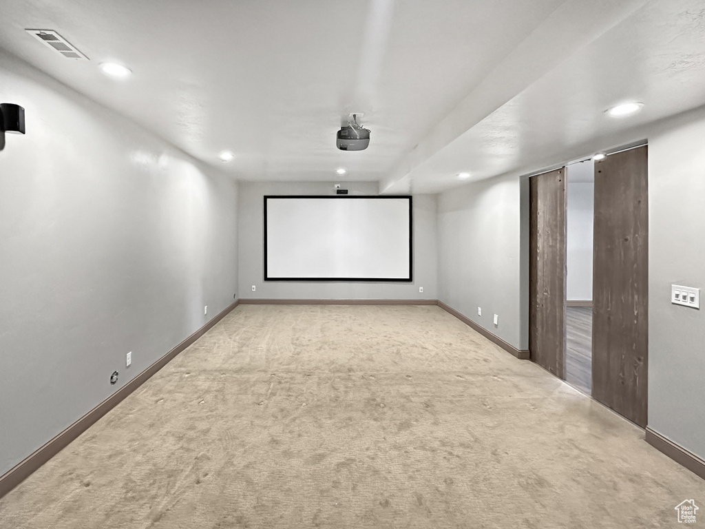 View of carpeted home theater room